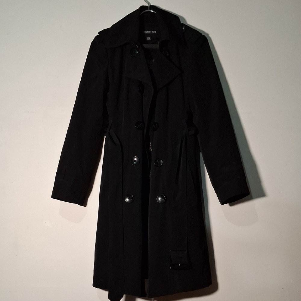 London Fog Classic Black Trench Coat Size PXS